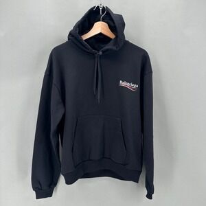 Balenciaga Political Campaign Logo Hoodie Black Cotton Men Size S
